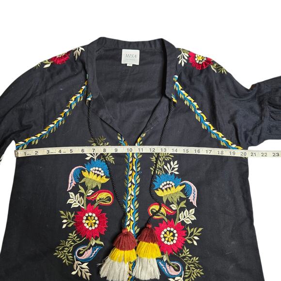 MISA Los Angeles Black Floral Embroidered Tassle Blouse Size: S - Picture 4 of 5